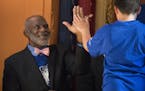 An elementary school named for Justice Alan Page is under construction in Maplewood. In this photo, Page high-fived students in 2017 at Justice Page M