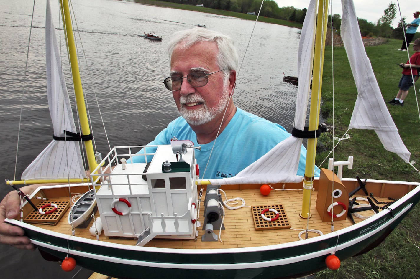 Model boat club in Andover meets at Andover Station Pond in Andover to float their favorite model boats. Geoff Day, Andover, displayed his 34-inch fiberglass Bristol Bay fishing scow. (MARLIN LEVISON/STARTRIBUNE(mlevison@startribune.com (cq )