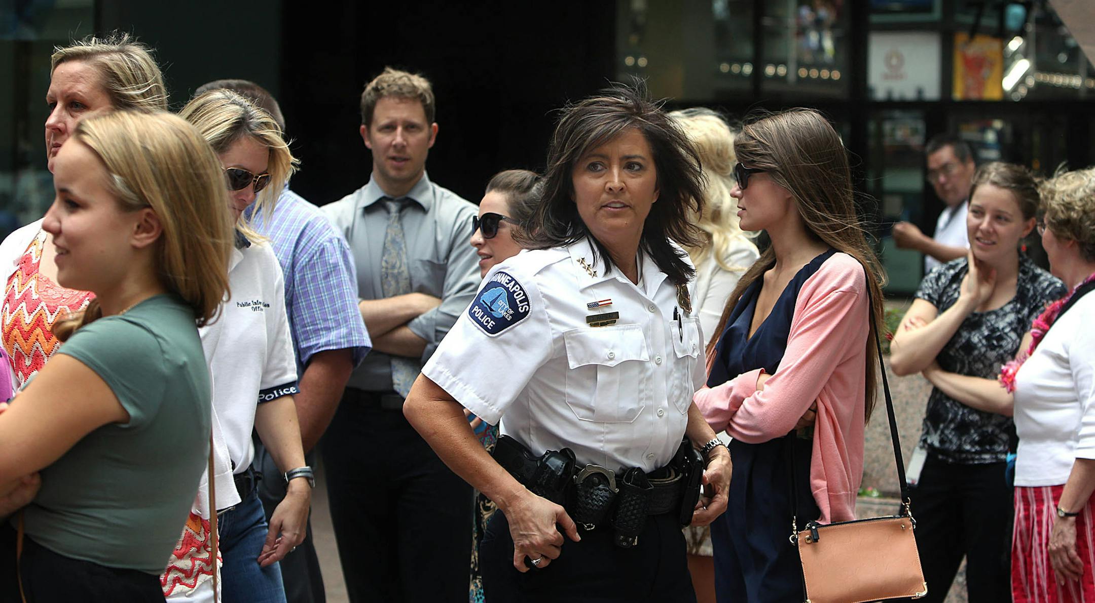 Minneapolis Police Chief Janeé Harteau greeted people on Nicollet Mall over the noon hour. Such “walking lunches” give her a chance to mingle with the public.