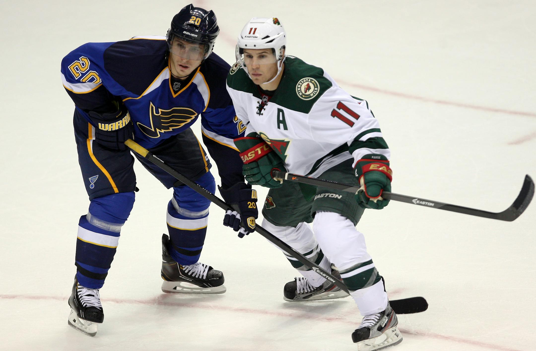 The Wild's Zach Parise, left, will battle the likes of the St. Louis Blues' Alexander Steen more often now that Minnesota and St. Louis are in the new Central Division.