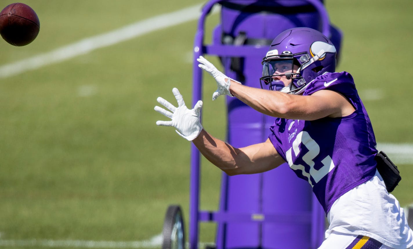 Vikings receiver Chad Beebe said he was "super excited" to be back in pads for the first time in training camp Monday.