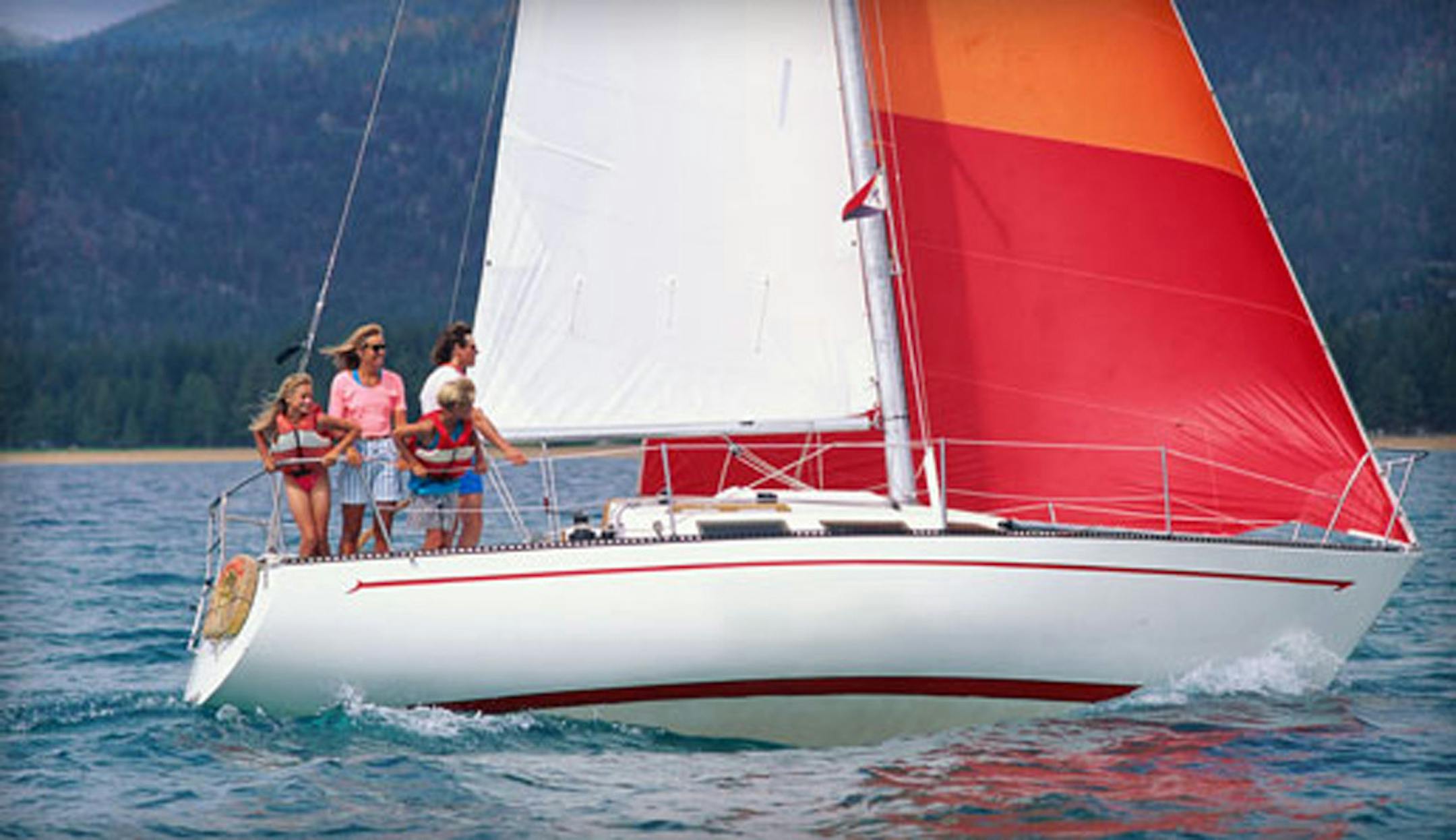 Happy family sailing.