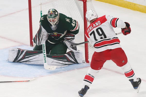Wild goalie Devan Dubnyk turned aside 52 of 57 shots against Carolina on Saturday, which were the most given up by the Wild in team history, tied Dubn