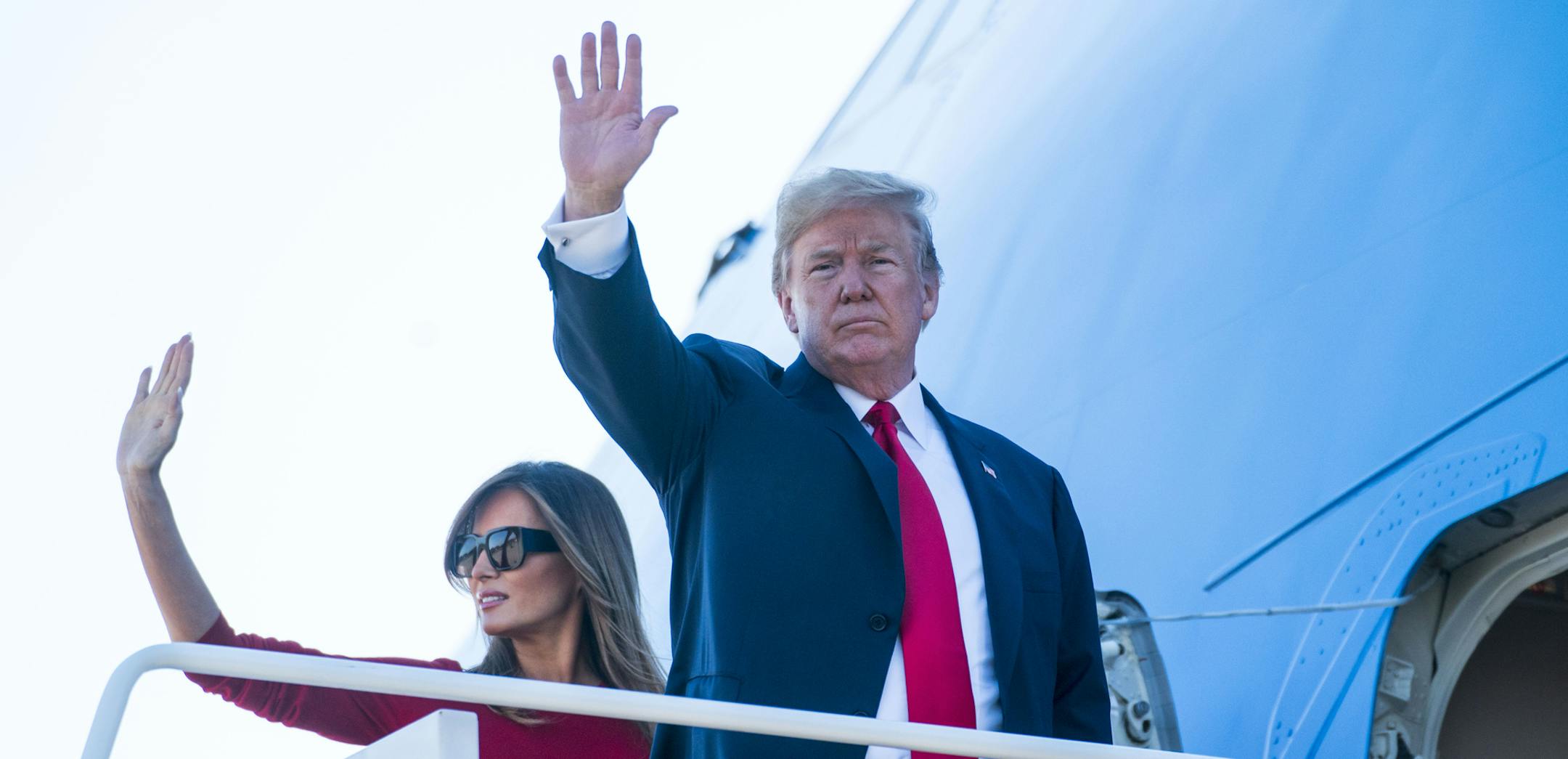 President Donald Trump and first lady Melania Trump boarding Air Force One at Joint Base Andrews in Maryland, July 10, 2018. Trump left Tuesday morning for a NATO summit meeting. After the two-day meeting in Brussels, he will travel to Britain and then to Finland to meet with Russian President Vladimir Putin. (Doug Mills/The New York Times)