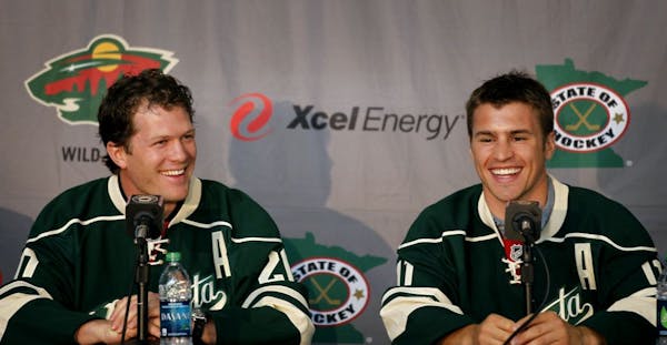 The Minnesota Wild introduced Ryan Suter, left, and Zach Parise to the media at a press conference Monday July 9, 2012 in St. Paul, MN. Both were name