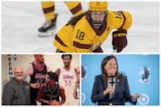 Clockwise from top: Gophers women’s hockey player Abbey Murphy, Minnesota United CEO Shari Ballard and Timberwolves fan Bill Kinderman.