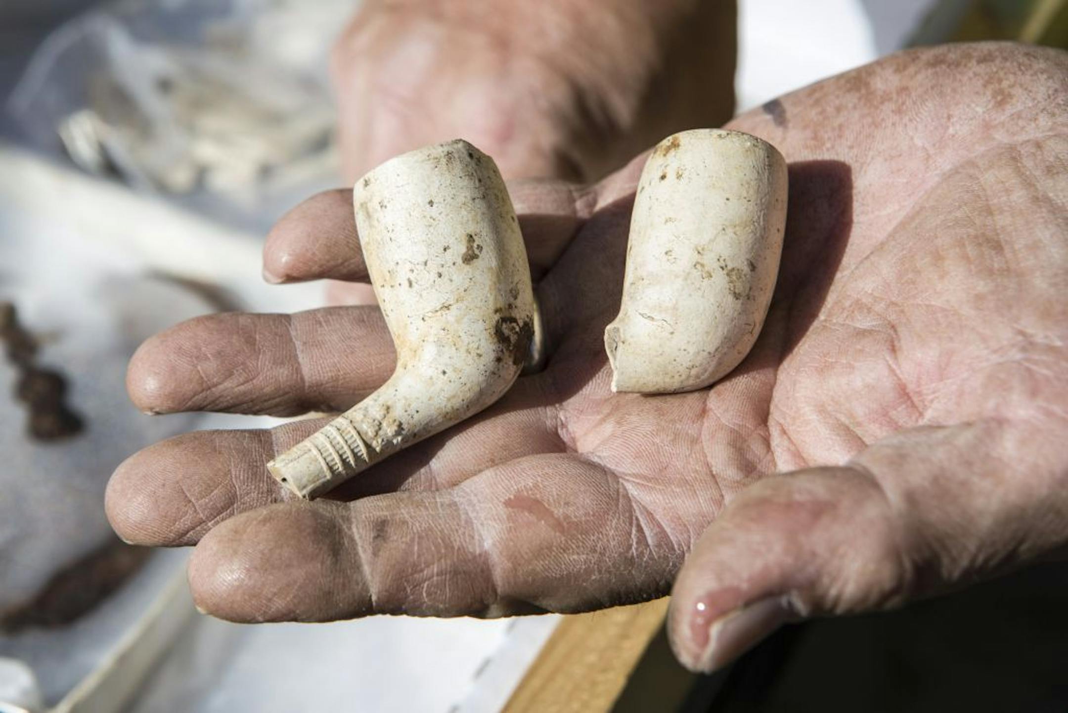 Parts of tobacco pipes, parts of ration tins, and an inkwell found at the site.