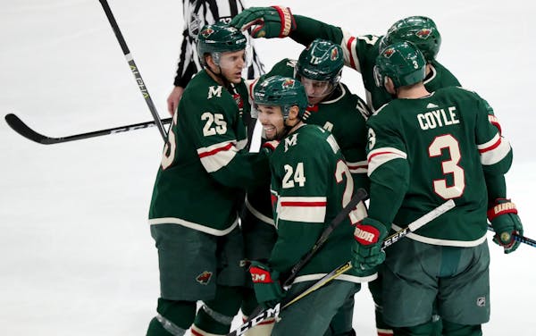 The Minnesota Wild's Matt Dumba celebrated a goal last week against the Jets, but the Wild hasn't been able to gain any ground due to a mandatory layo