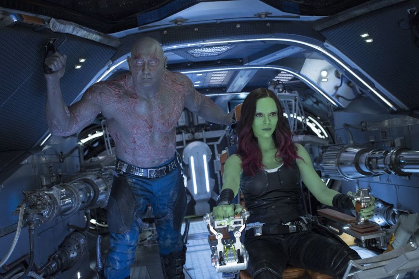 Drax (Dave Bautista) and Gamora (Zoe Saldana) in "Guardians of the Galaxy, Vol. 2."