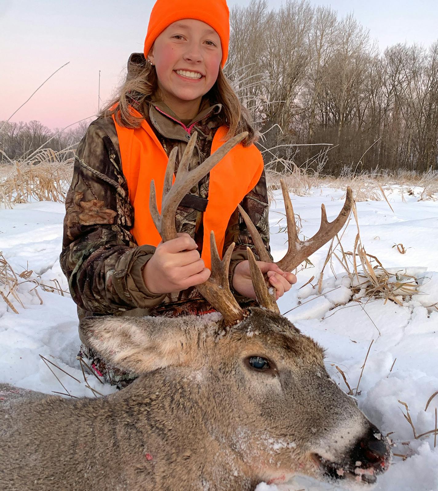 Meghan Wright, 13, of Forest Lake, dropped this 11-point buck while hunting with her father on private land in Braham, Minn., one week ago. "She was so excited her heart is still pounding!'' said her grandfather, John Moxness, also of Forest Lake.