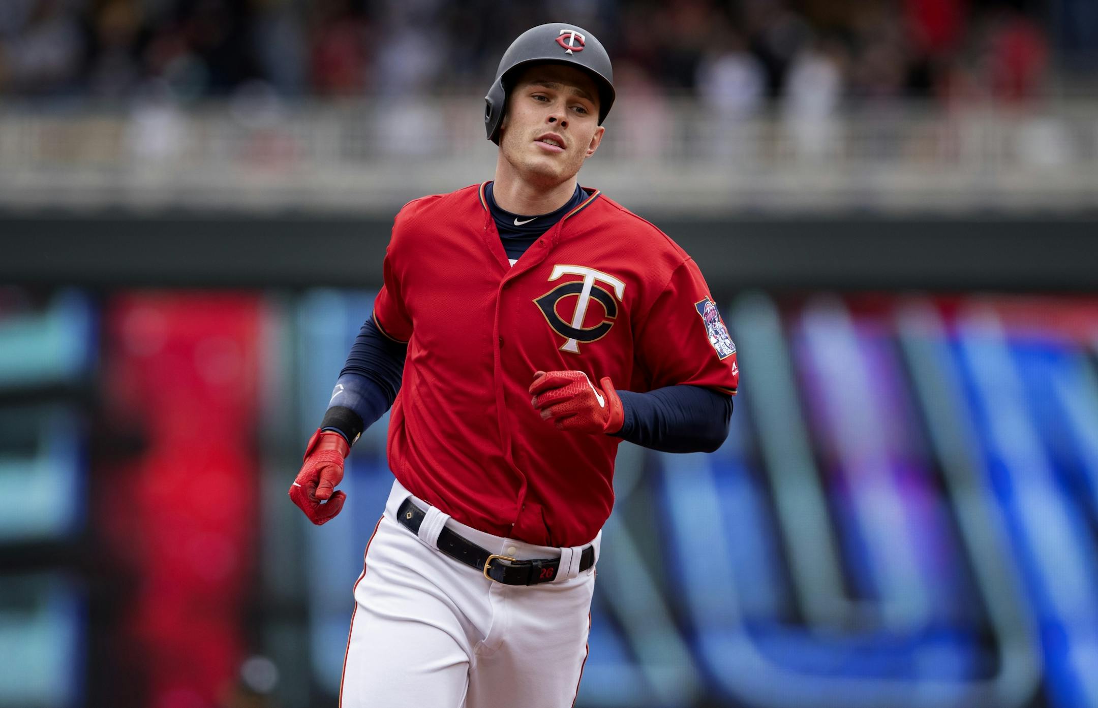 Minnesota Twins Max Kepler rounded the bases after thing a solo home run in the first inning.