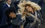 FILE - In this Sunday, Feb. 7, 2016, file photo, Beyonce performs during halftime of the NFL Super Bowl 50 football game in Santa Clara, Calif. The ha