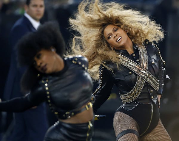 FILE - In this Sunday, Feb. 7, 2016, file photo, Beyonce performs during halftime of the NFL Super Bowl 50 football game in Santa Clara, Calif. The ha