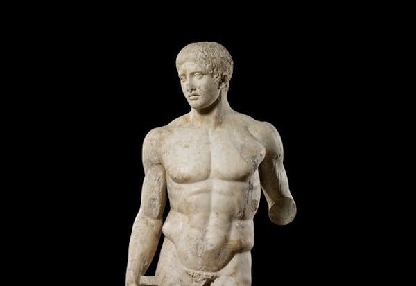 The marble sculpture, “Doryphoros,” is well-known to museum goers. 