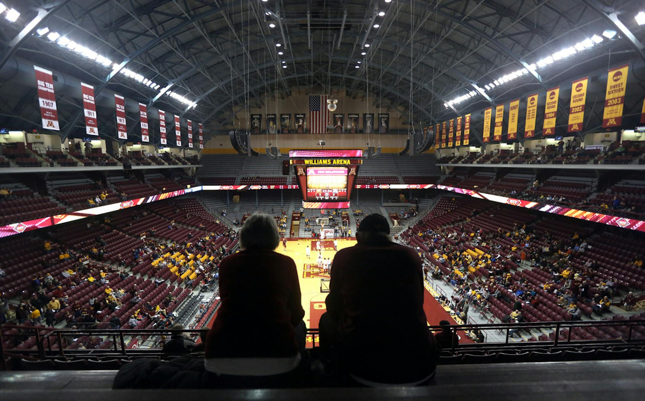 The Wageners, of Minneapolis, sat up in the rafters before the game against High Point. ] (KYNDELL HARKNESS/STAR TRIBUNE) kyndell.harkness@startribune.com First round of the National Invitational Tournament at Williams Arena in Minneapolis Min, Tuesday March 18, 2014.