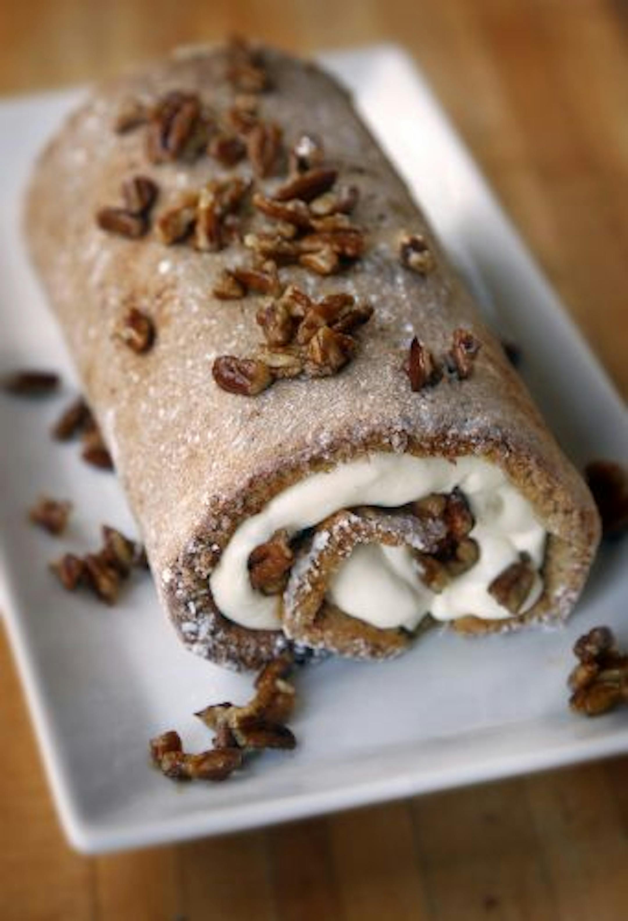 A gingerbread roulade can be made in as little as 40 minutes, but benefits from some time in the refrigerator, even overnight, for a make-ahead dessert.