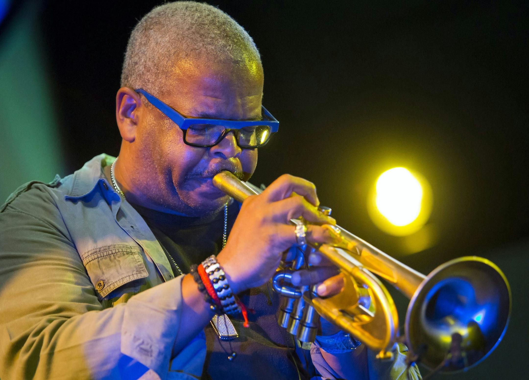 Five-time Grammy Award winning US jazz trumpeter and composer Terence Blanchard performs with his band in Budapest Jazz Club in Budapest, Hungary, Thursday, Nov. 10, 2016. (Balazs Mohai/MTI via AP)