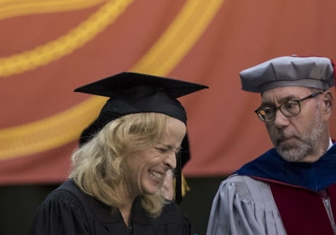 Jerry Holt &#x2022; jerry.holt@startribune.com
Maria Bamford cracked up at Sunday&#x2019;s University of Minnesota graduation ceremony with John Coleman, dean of the College of Liberal Arts.