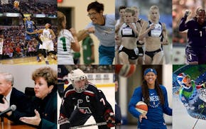 The Class of 2021 Minnesota Sports Hall of Fame inductees (clockwise from top left) were: Maya Moore, Annie Adamczak Glavan, Carrie Tollefson, Brianna