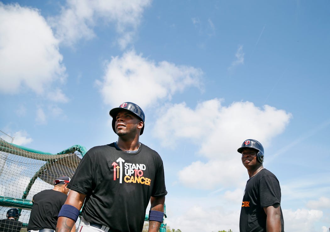Kennys Vargas, left, and Miguel Sanó could launch absolute bombs at spring training batting practice — with some help from Phil Roof's pitching.