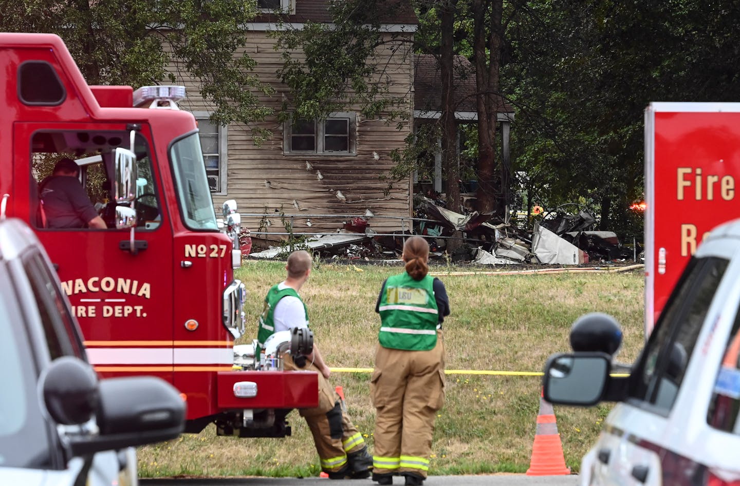 The site of a plane crash at County Rd. 11 and Hwy. 5 in Victoria Saturday.