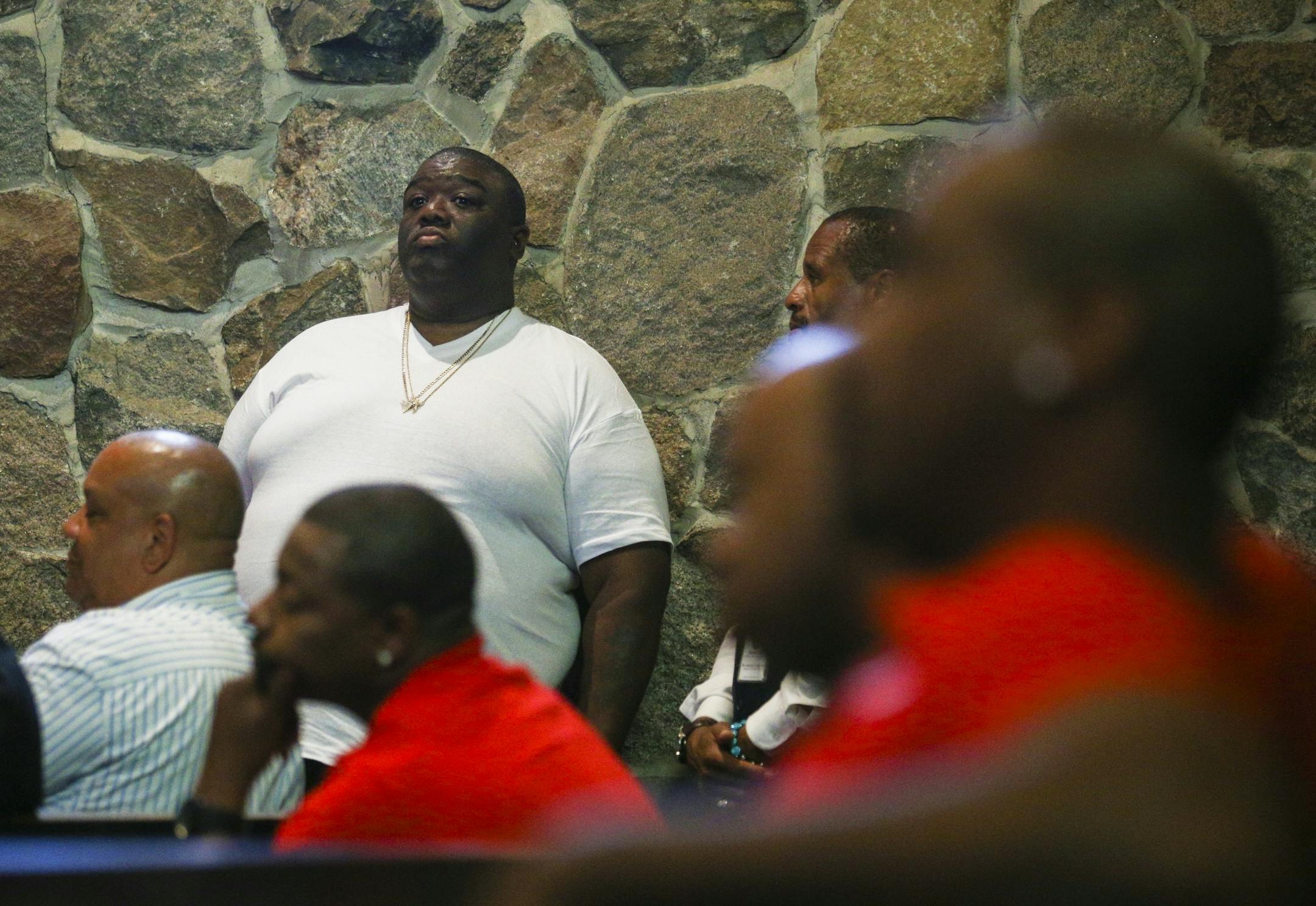 Ferome Brown attends the funeral of longtime friend and community activist Jimmy Stanback, Sr. on Tuesday, July 5, 2016. For Brown and fellow friend and activist Thomas Dixon, the trio's friendship began as children and their involvement in community activism and youth organizing stemmed from ensuring that youth did not follow the same footsteps they did to take a more difficult path to achieve success.