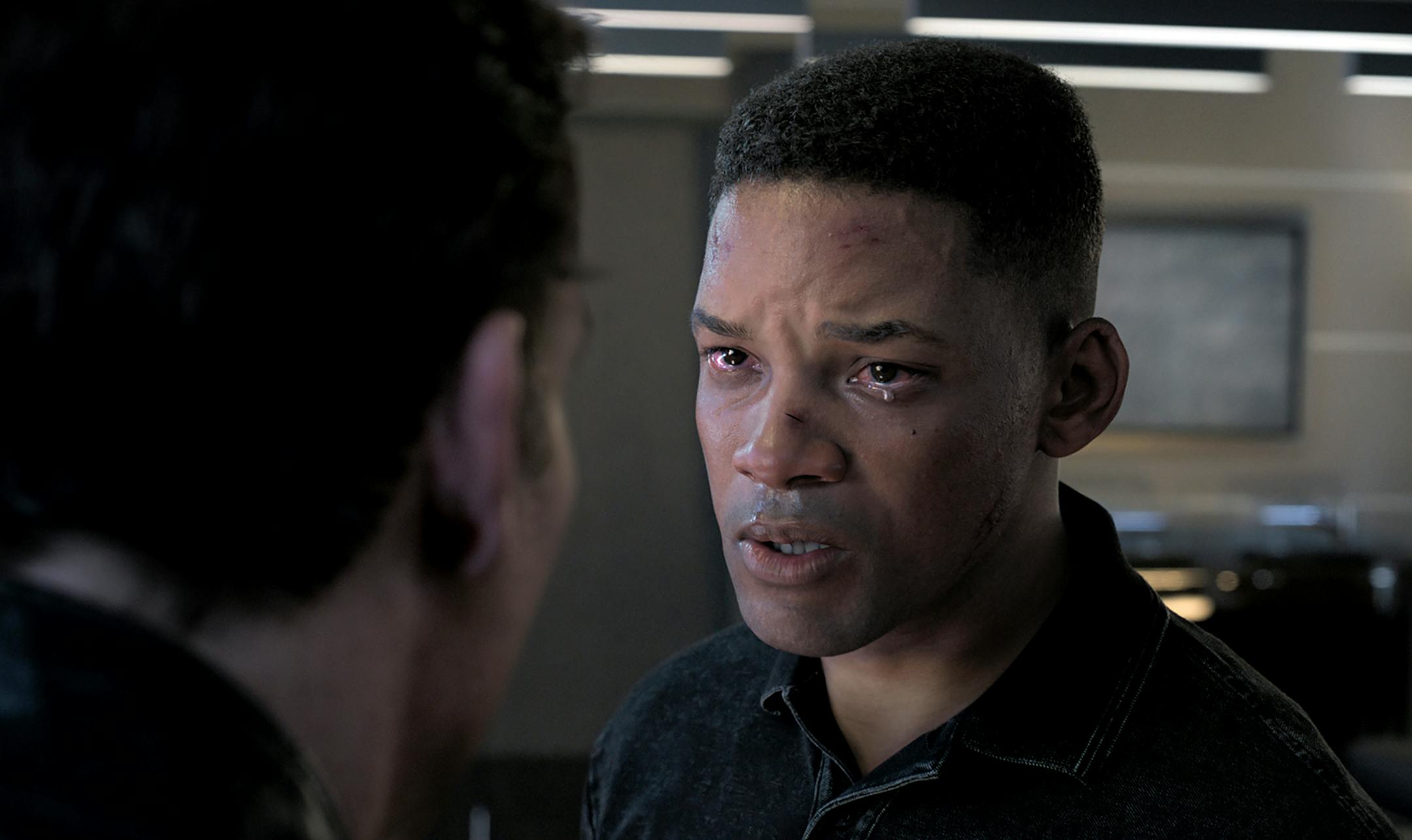This image released by Paramount Pictures shows Will Smith as Junior in a scene from "Gemini Man." To create the character of Junior — a younger clone of Will Smith’s assassin Henry Brogan — Smith wore the traditional grey tracksuit, complimented by a head rig with two cameras capturing his facial expressions via tracking markers. (Paramount Pictures via AP)