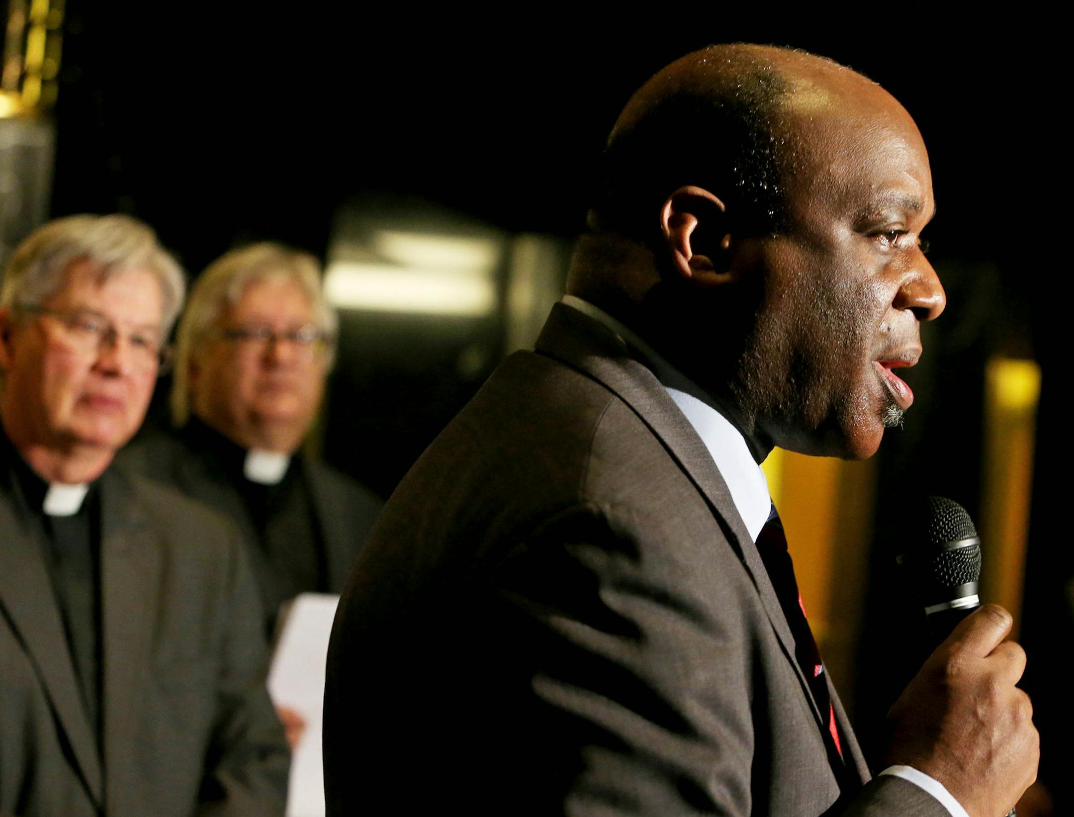 St. Paul clergy members gathered at City Hall asking for more equity when it comes to earned sick pay for working community members. Here, Rev. Charles Gill of Pilgrim Baptist Church spoke Tuesday, March 15, 2016, in St. Paul, MN. ](DAVID JOLES/STARTRIBUNE)djoles@startribune.com A group of clergy will gather in front of St. Paul City Hall on Tuesday to urge officials to adopt an earned sick leave policy. The event comes as the city's sick leave task force meetings are getting under way, and as M