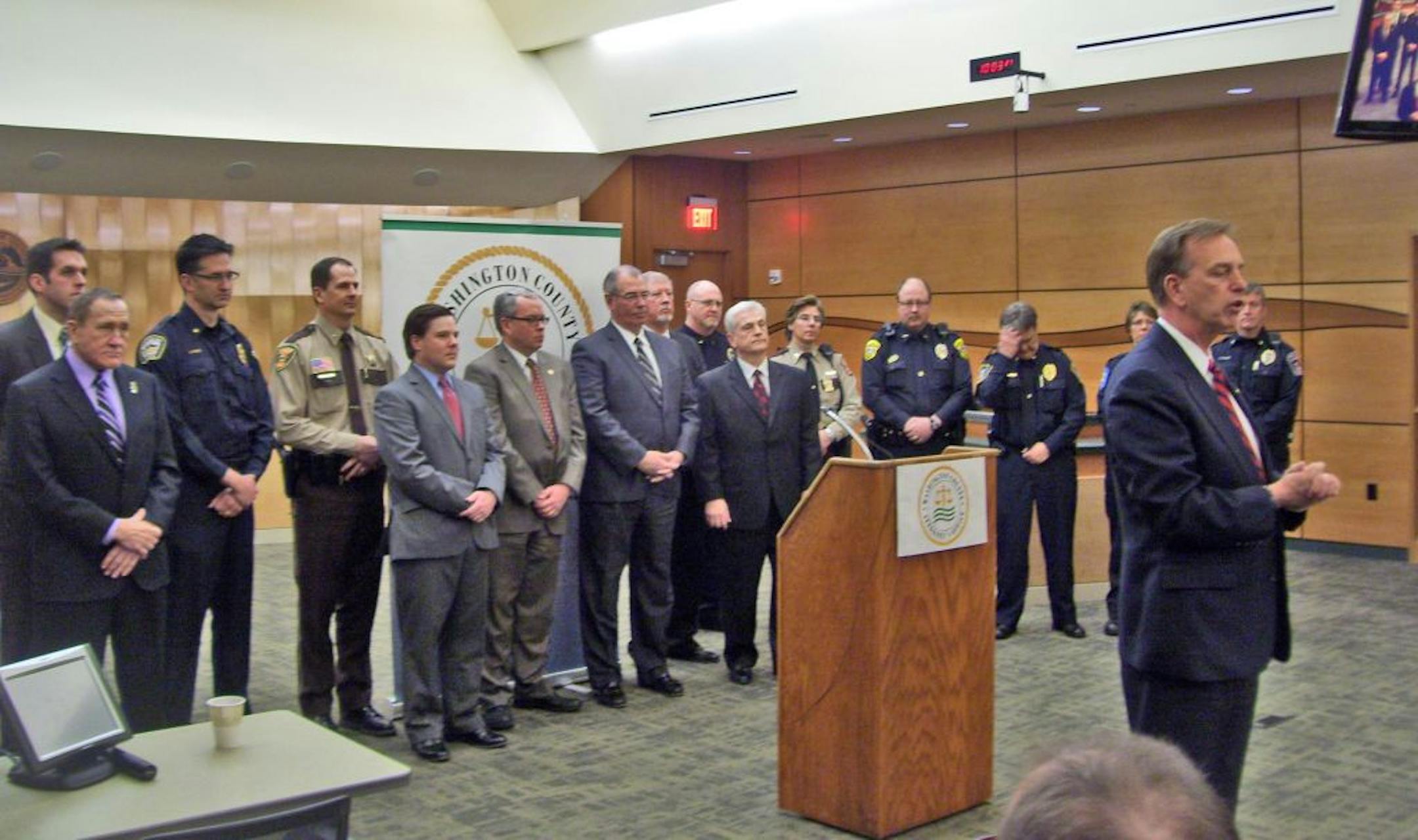 County Attorney Pete Orput unveils Washington County�s new program to help veterans who get in trouble with the law. He has backing from law enforcement, community corrections officials, fellow attorneys and judges. Credit: CATHY ROCHEL of the Washington County Attorney�s Office