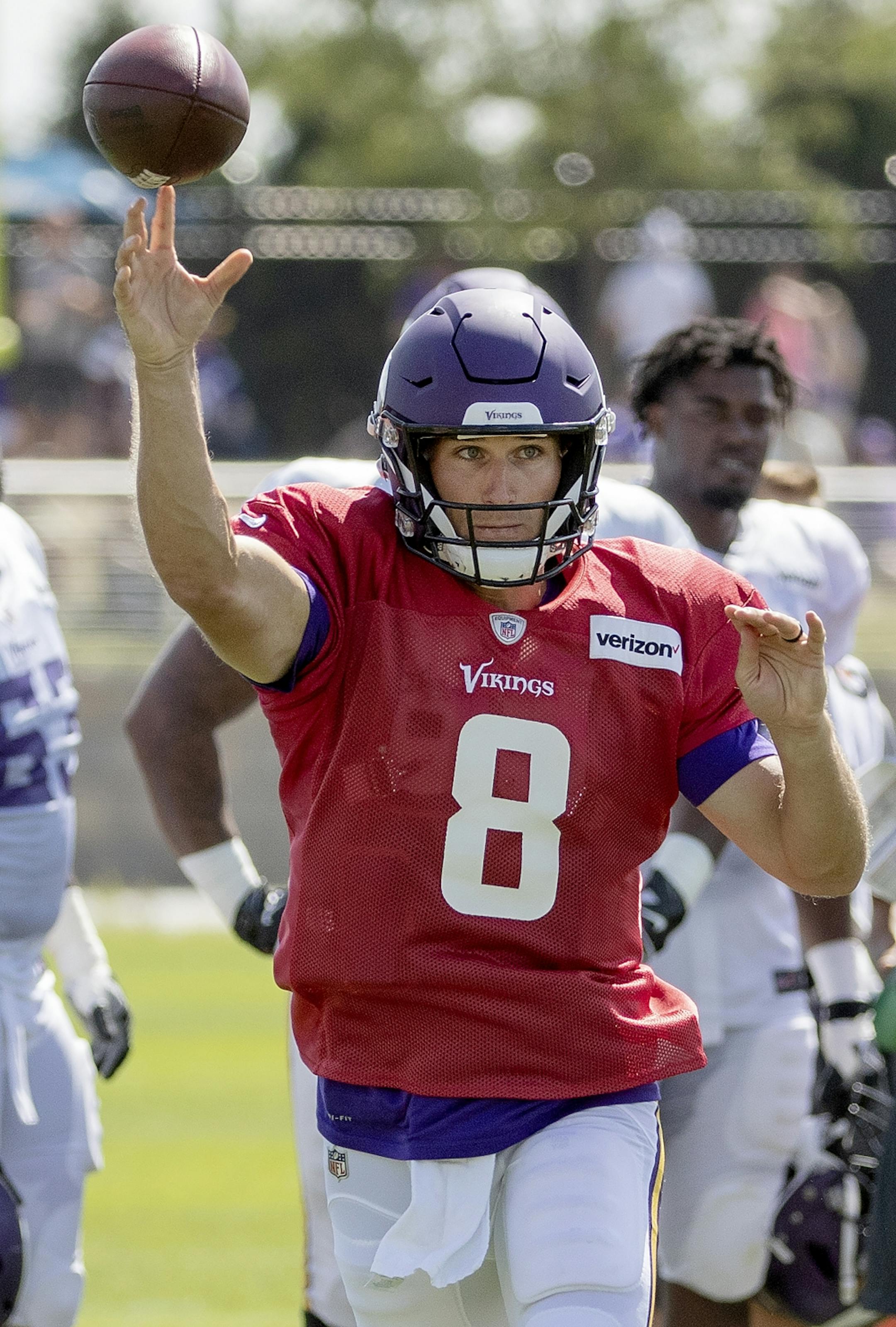 Minnesota Vikings quarterback Kirk Cousins attempted a pass during practice.