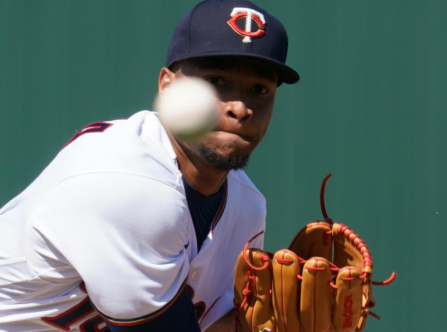 Minnesota Twins relief pitcher Jorge Alcala, delivers a pitch during ninth inning of a spring training baseball game against the Boston Red Sox at Hammond Stadium Sunday March 27, 2022, in Fort Myers, Fla. The Twins won the game 6-3. (AP Photo/Steve Helber)