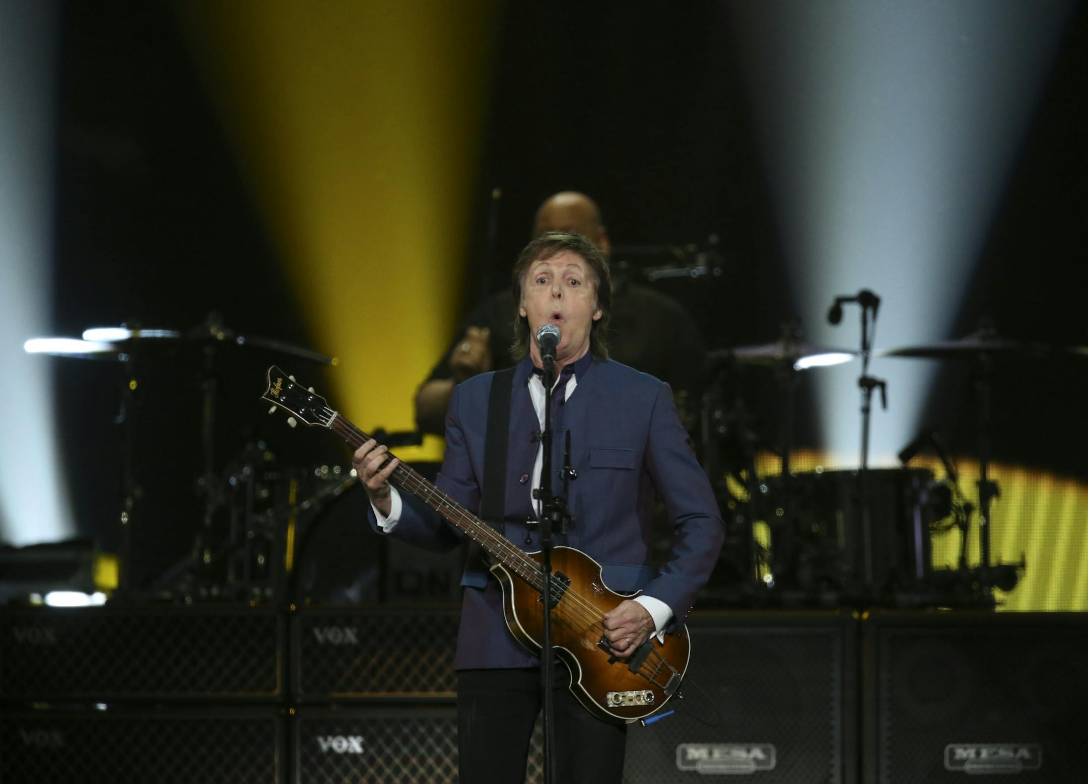 Paul McCartney performing "Hard Day's Night," the opening song of his set Wednesday night.