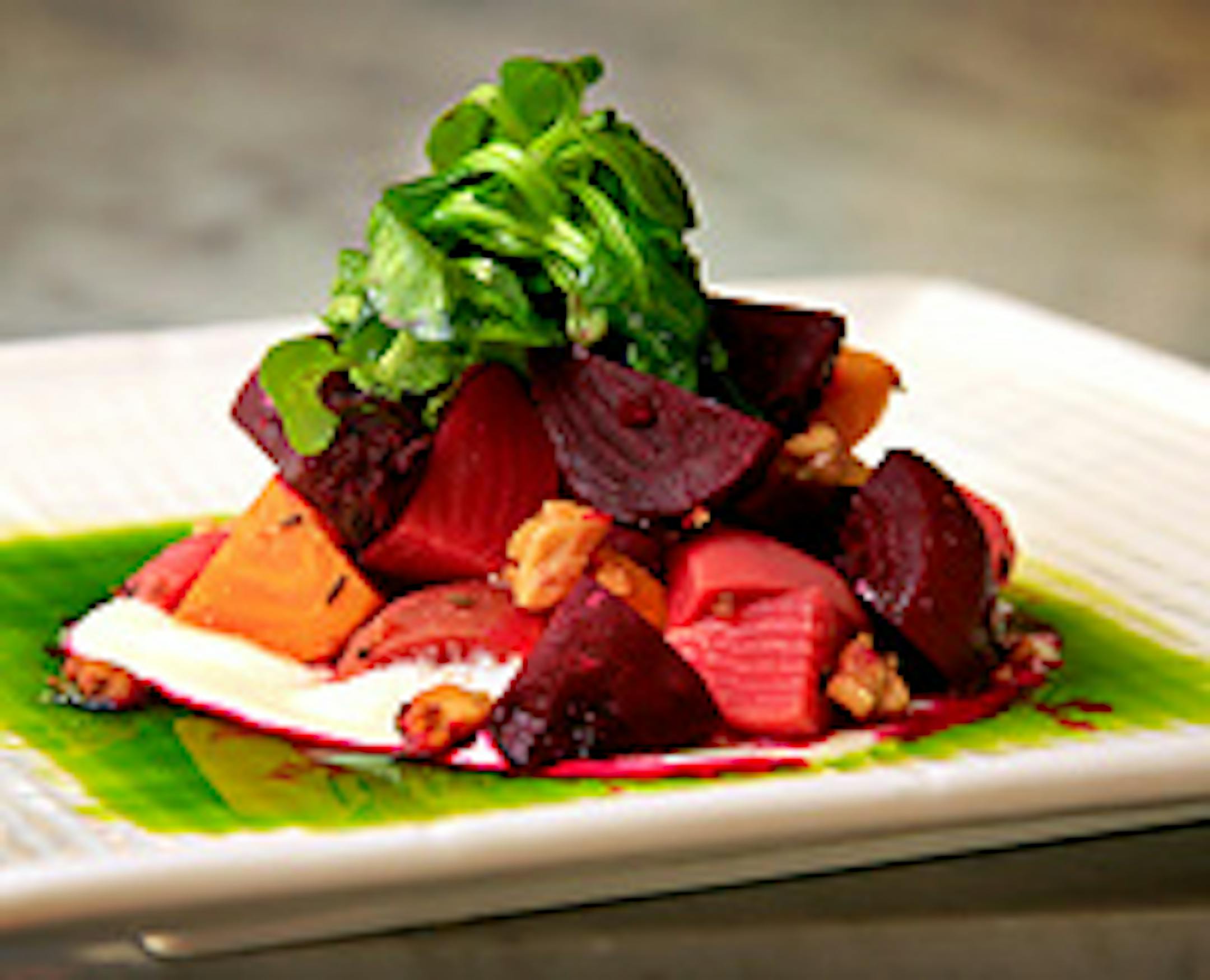 Meritage serves a roasted baby beet salad with caraway, walnuts and goat cheese fondant.