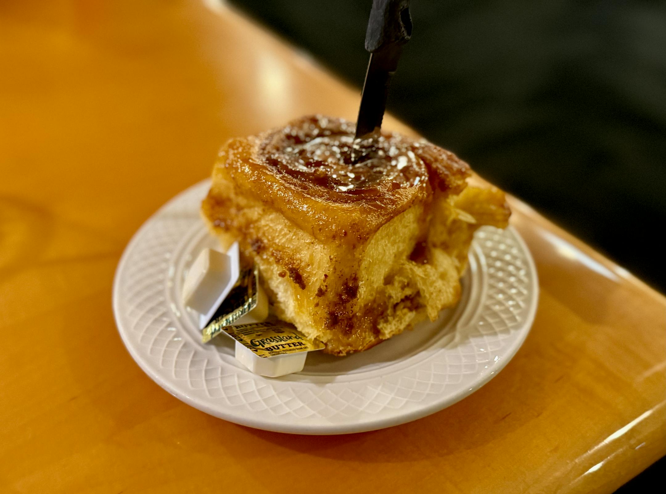 Caramel roll at Tobies Restaurant & Bakery, Hinckley, MN