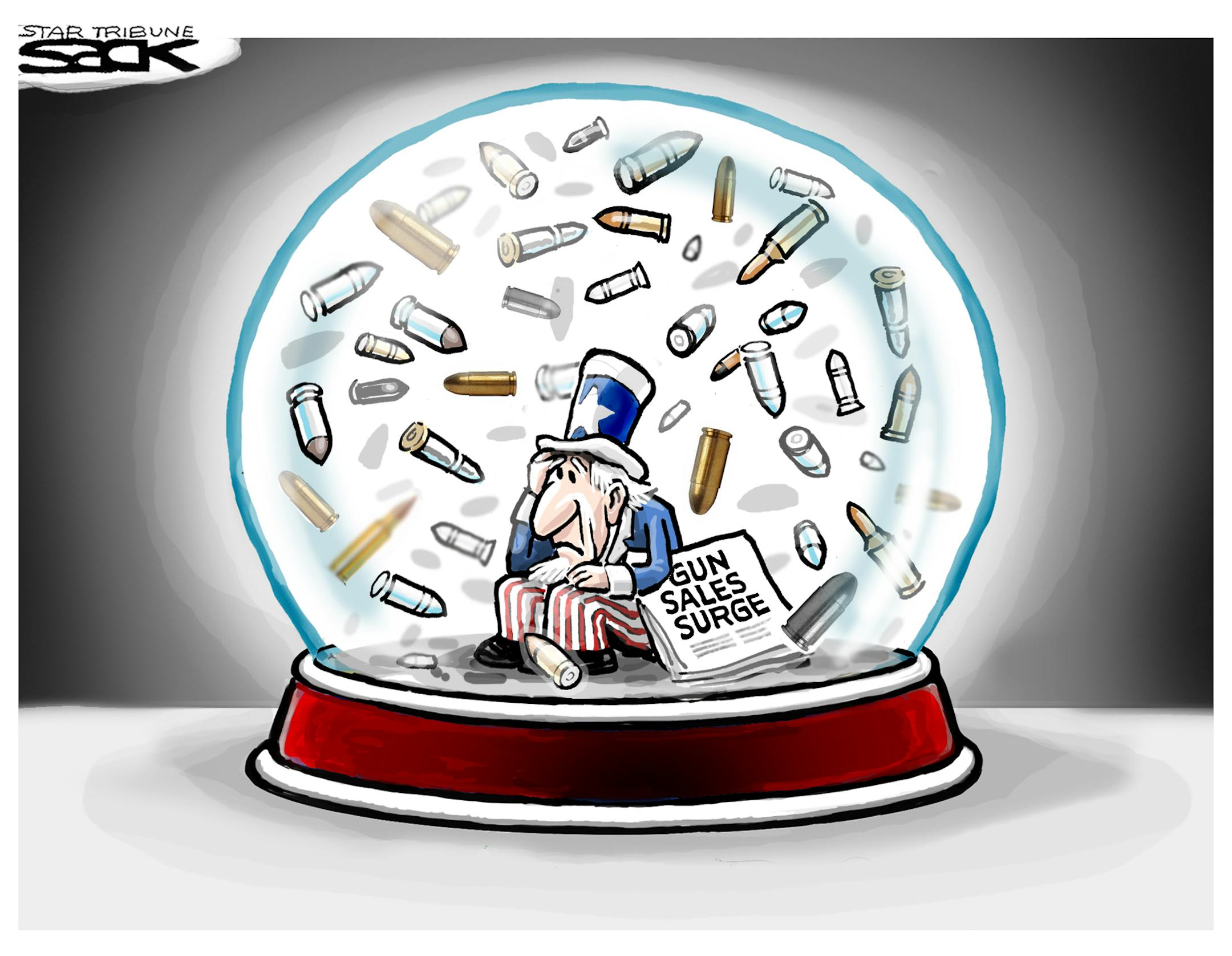 Steve Sack editorial cartoon for Dec. 20, 2012. Gun sales surge after Newtown massacre.