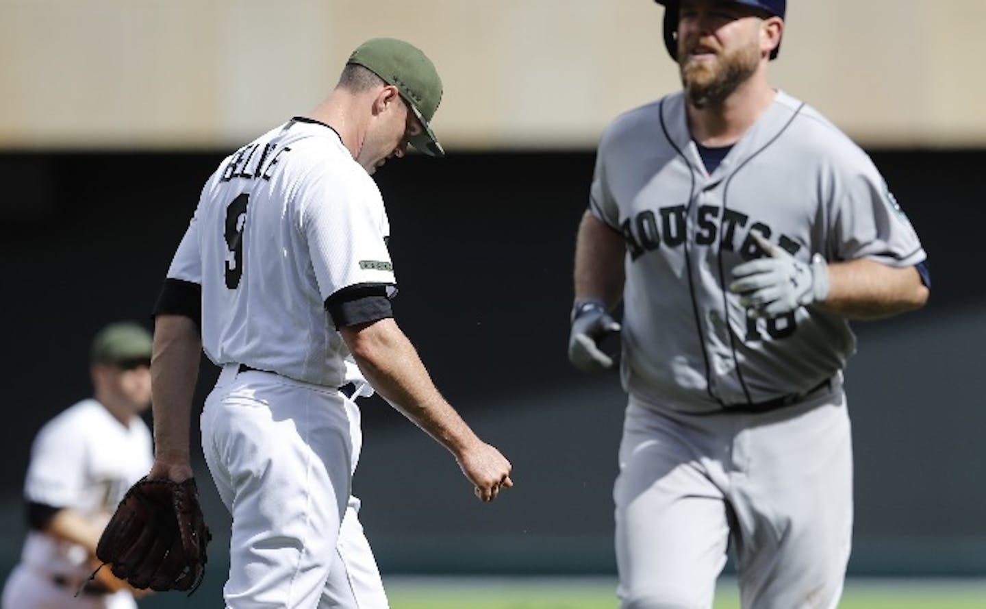 Twins reliever Matt Belisle walked off the field after the eighth inning Monday, when the Astros tagged Twins pitchers for 11 runs.