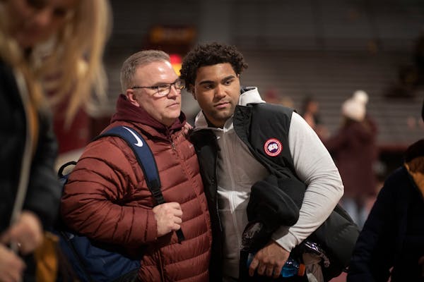 Robert Steveson left said goodbye to his son Gable Steveson after he wrestled Christian Colucci of Rutgers at Maturi Pavilion Sunday January 6, 2019 i