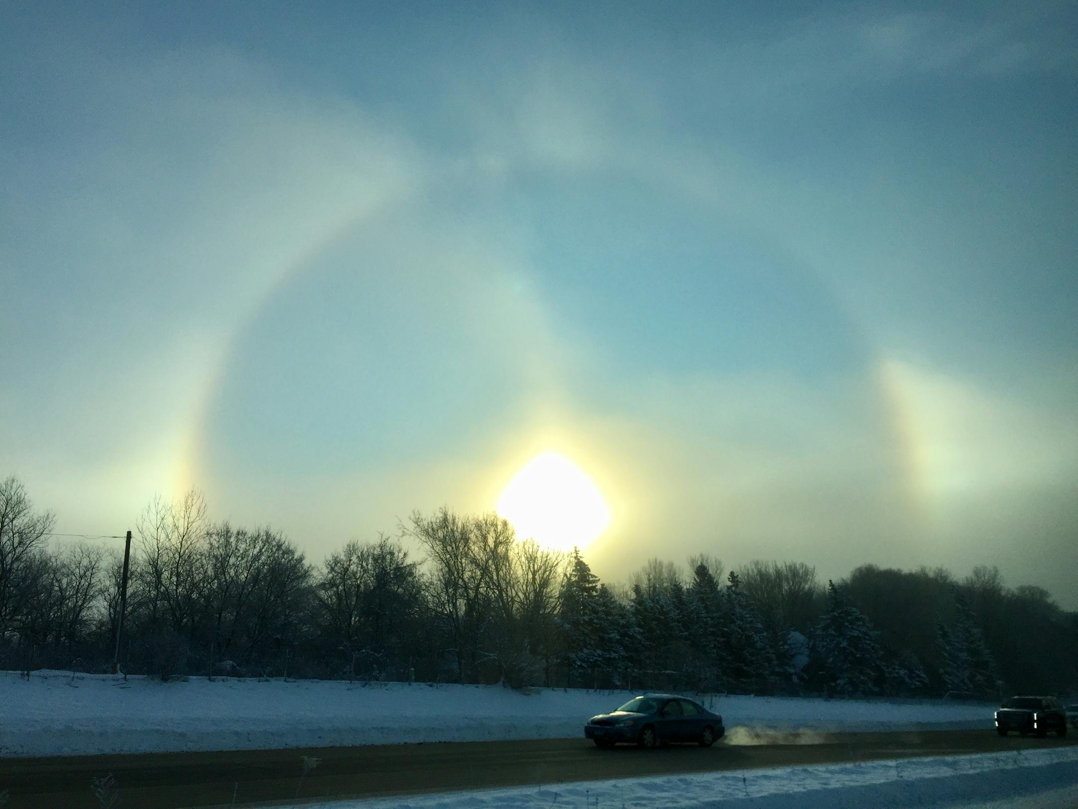 With temps below zero, sundogs developed around the sun in Burnsville early Monday, Dec. 12, 2016.