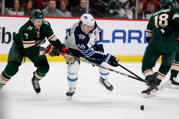 Center Nico Sturm (7) has played five games for the Wild since being called up this month after Mikko Koivu was injured.