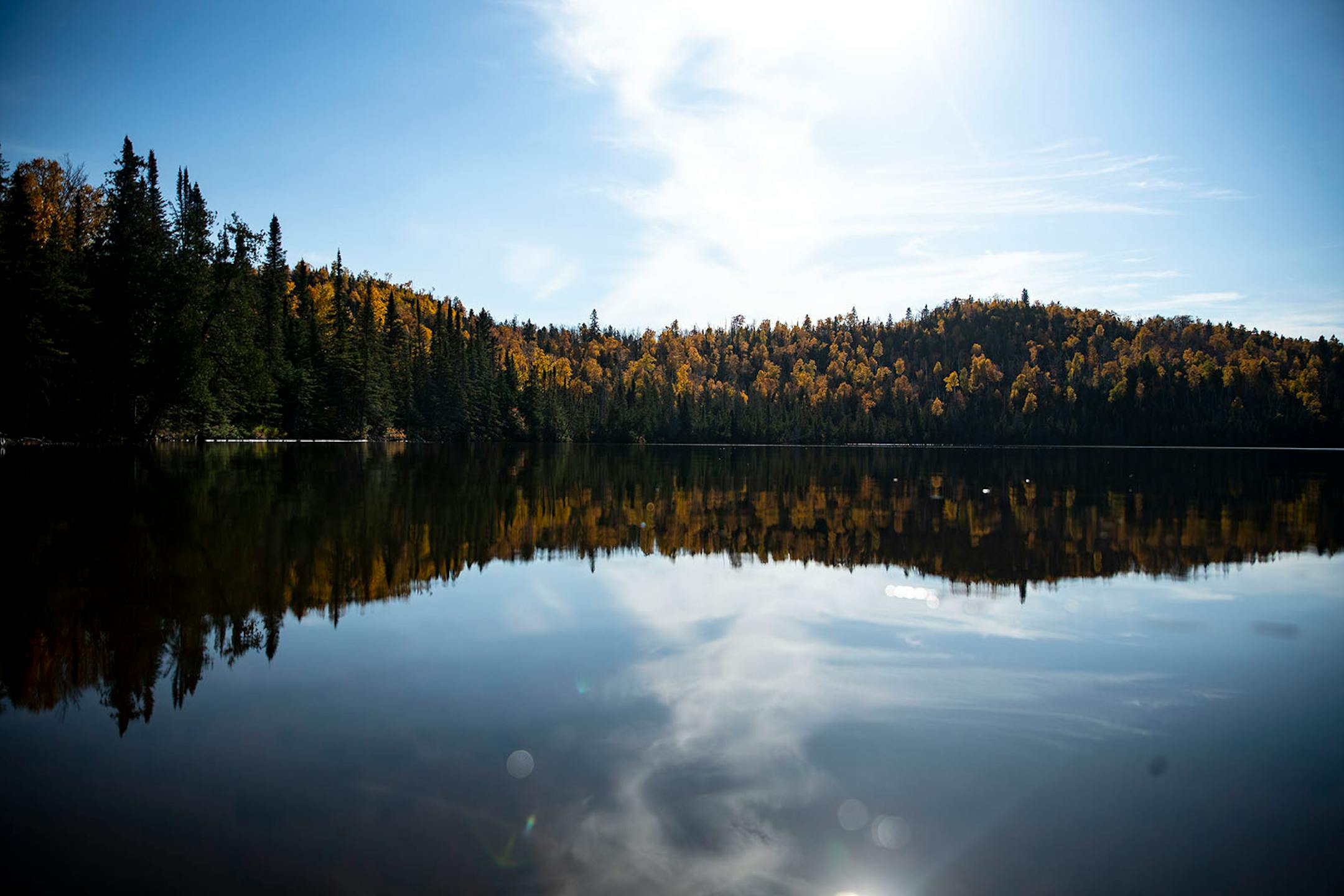 Peak foliage colors were reflected in Nipisquit Lake in October 2019.