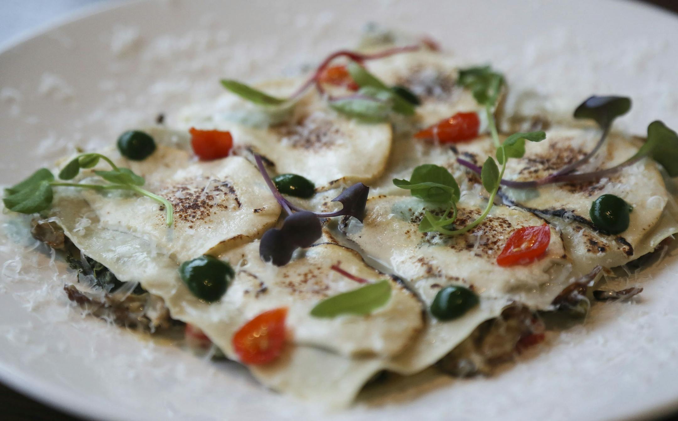 Vegetarian lasagna with crispy maitake mushrooms and house smoked mazzarella at Workshop at Union Friday, Nov. 28, 2014.](DAVID JOLES/STARTRIBUNE)djoles@startribune Workshop at Union guide to new restaurants