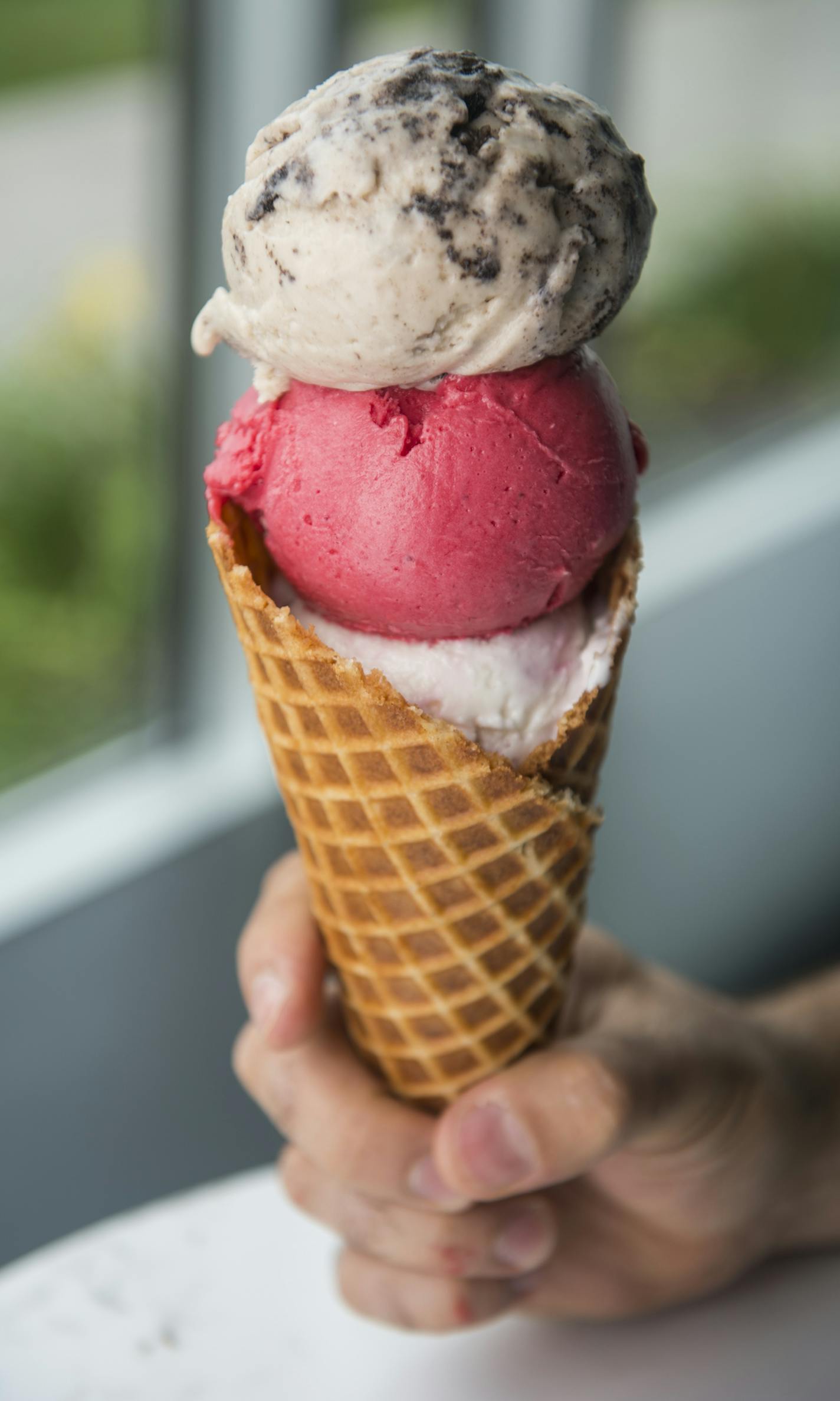 Top to bottom, Peanut Butter vs Everybody, Moulin Rouge, and Halle Berry flavors in a waffle cone at Milkjam Creamery on Friday. ] Isaac Hale &#xef; isaac.hale@startribune.com Milkjam, located at 2743 Lyndale Ave S and run by Saffron chef Sameh Wadi, draws so many people that there's frequently a line out the door. Staff stood for portraits on Friday, July 8, 2016.