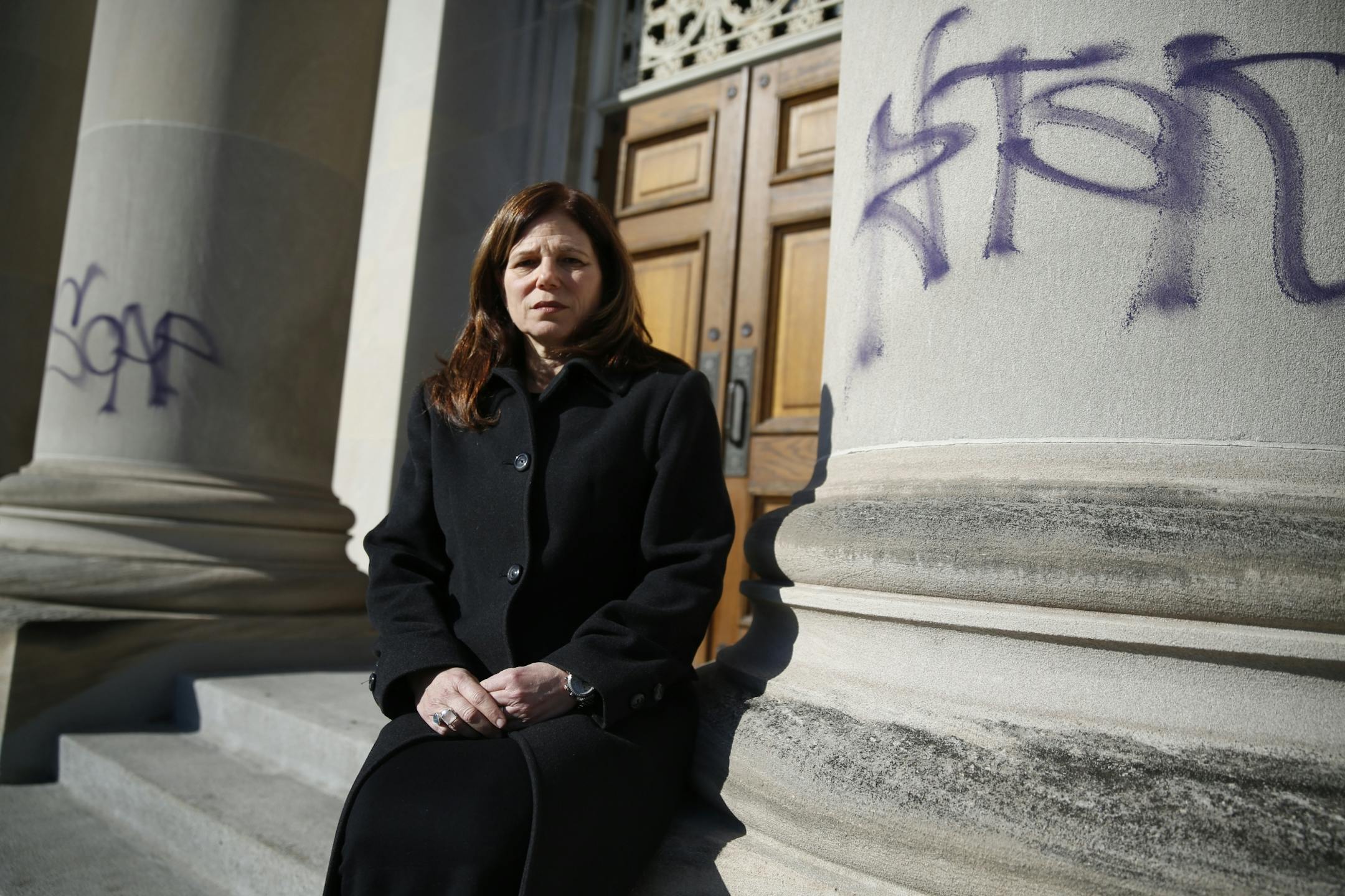 Rabbi Marcia Zimmerman found the overnight vandalism at Temple Israel disturbing especially this time of year aroud Passover. However she does not know if the graffiti is religiously motivated at this time.