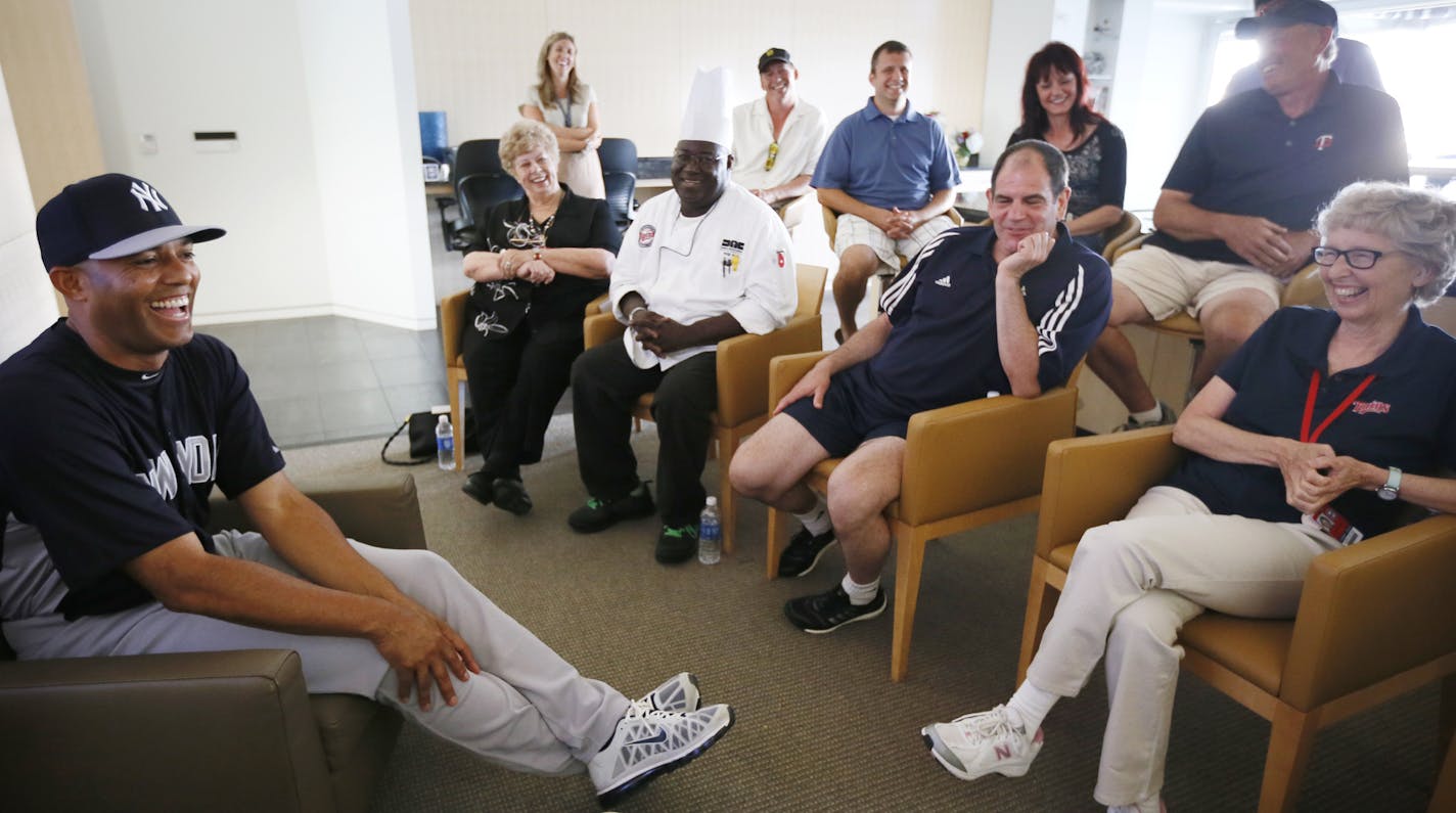 As he has on each stop of his retirement tour, Yankees closer Mariano Rivera met with behind-the-scenes personnel -- this time on Tuesday afternoon at Target Field. "They have given me far more than I have given them," baseball's all-time saves leader said.