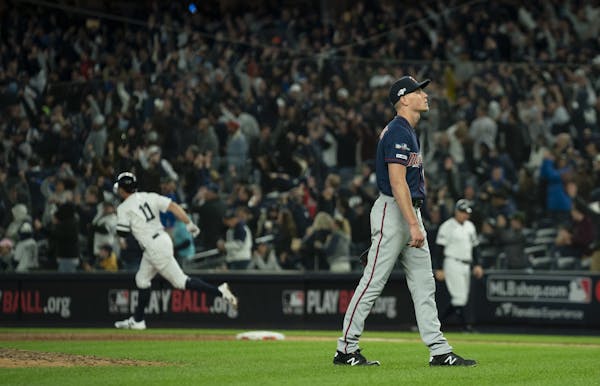 Minnesota Twins relief pitcher Cody Stashak gave up two home runs in the sixth inning, including one to New York Yankees center fielder Brett Gardner.
