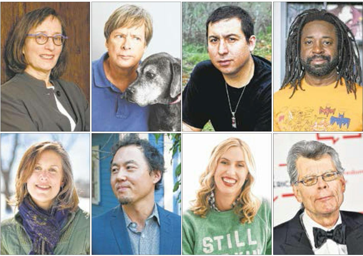 Among the literary luminaries appearing at Wordplay are top, from left: Julie Schumacher, Dave Barry, Tommy Orange, Marlon James; bottom from left, Sarah Stonich, Ed Bok Lee, Nora McInerney, Stephen King.