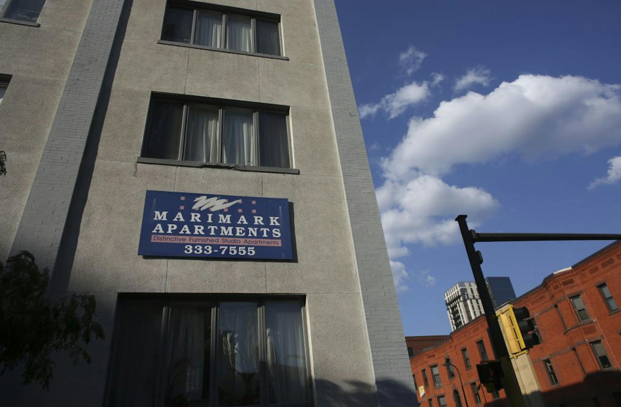 A corner of the Marimark Apartments, bought for $5 million by the Westminster Presbyterian Church. All residents must leave by Nov. 1.