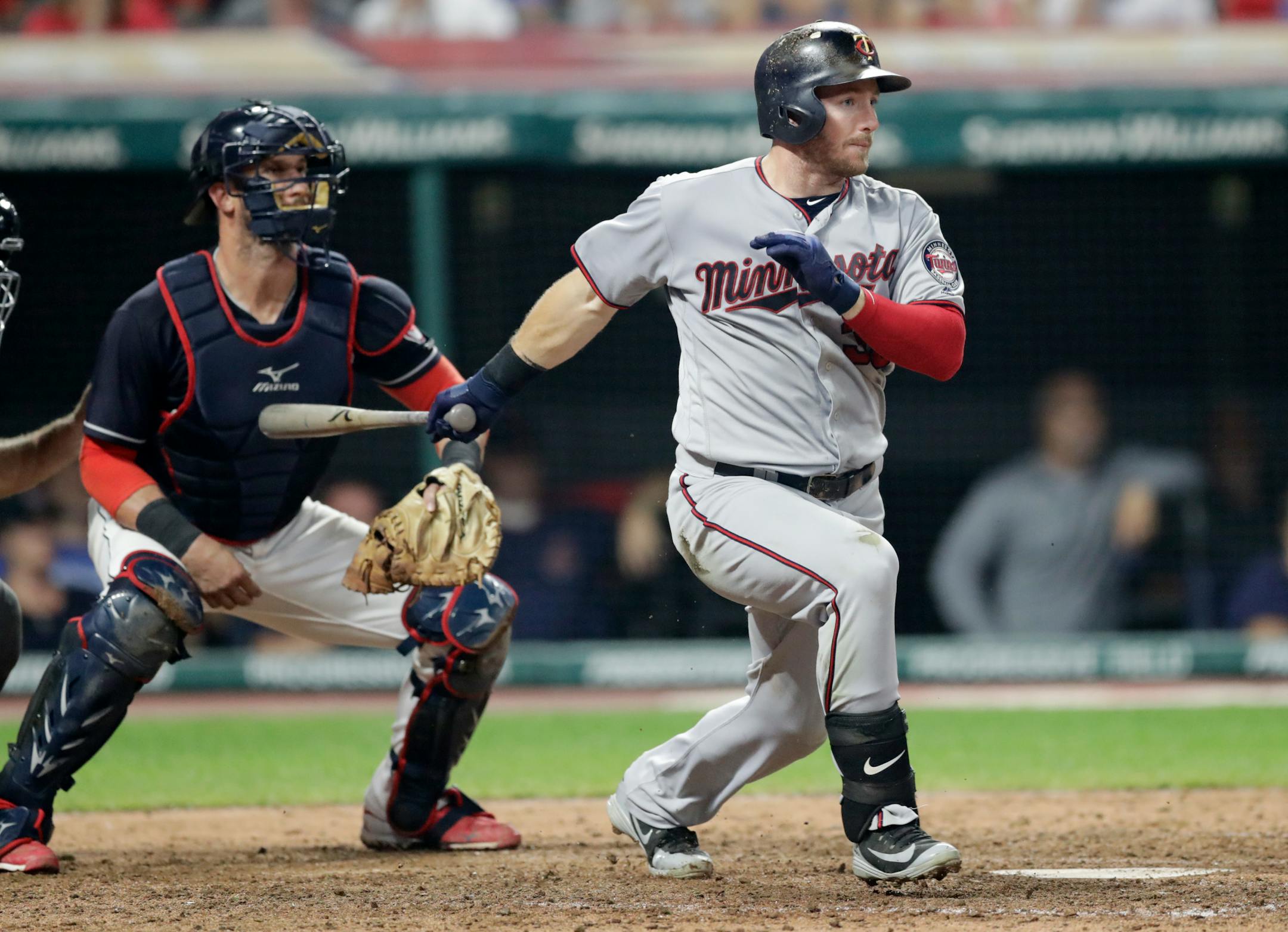 Robbie Grossman watched his two-run single off Indians relief pitcher Cody Allen during the seventh inning