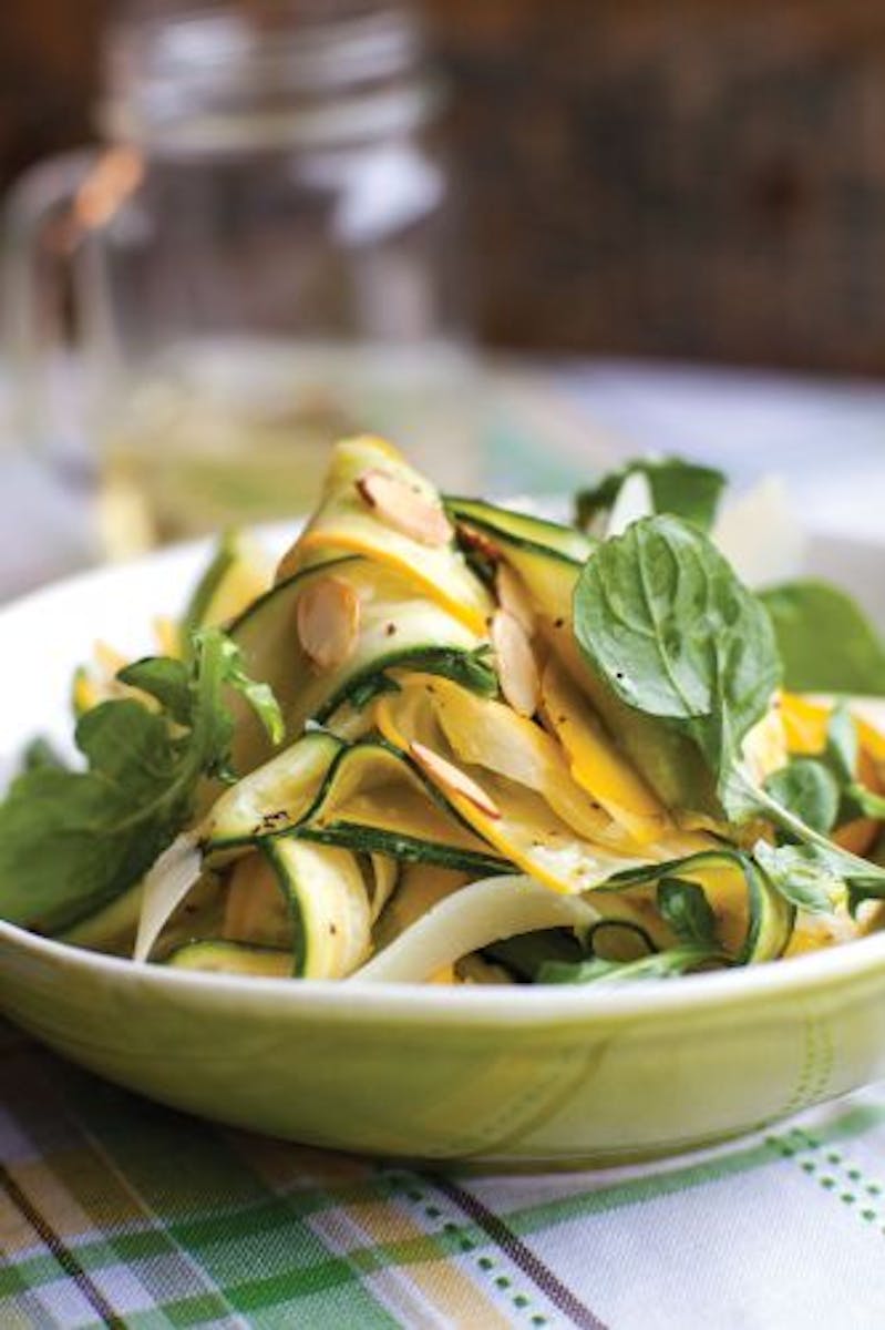 Summer Squash Carpaccio With Arugula, Pecorino and Almonds, from "Eating Local."