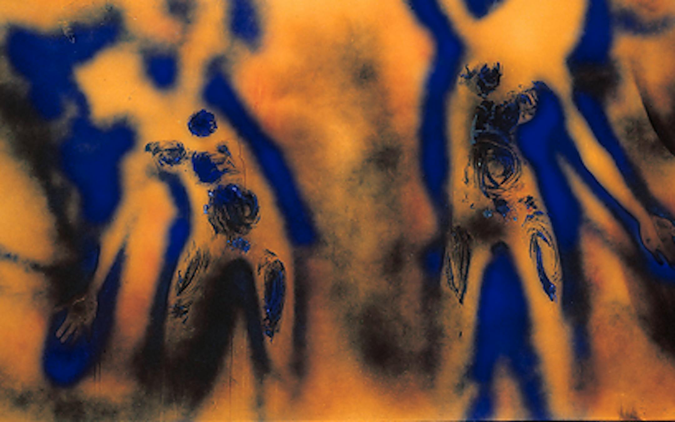 Yves Klein made this abstraction with dry pigment and synthetic resin on scorched cardboard.